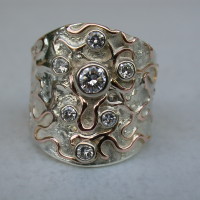 combinatie zilver goud ring met diamanten roodgoud draad ingesmolten atelier12hoven arnhem ontwerp atelier afbeeldingen